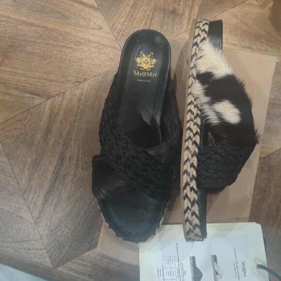 MR & MRS ITALY Dankalia Fur & Leather Sandals size 41 (11) New - Picture 1 of 7